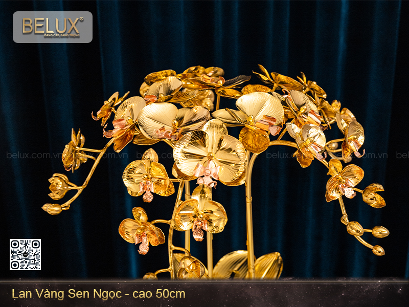 Chậu lan vàng sen ngọc mạ vàng 24k&nbsp;